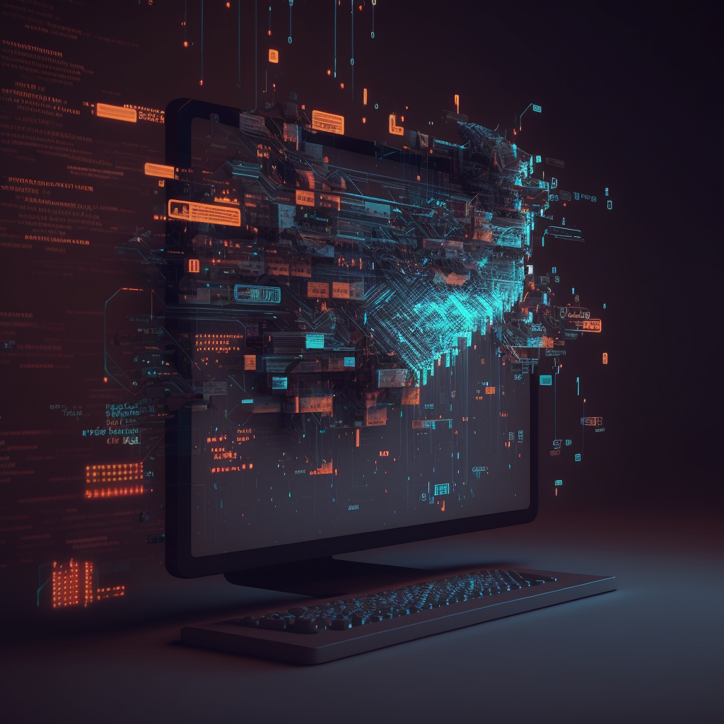 AI-generiertes Bild 2 - Visualisierung von Daten als dreidimensionale Veränderung eines Computerbildschirms