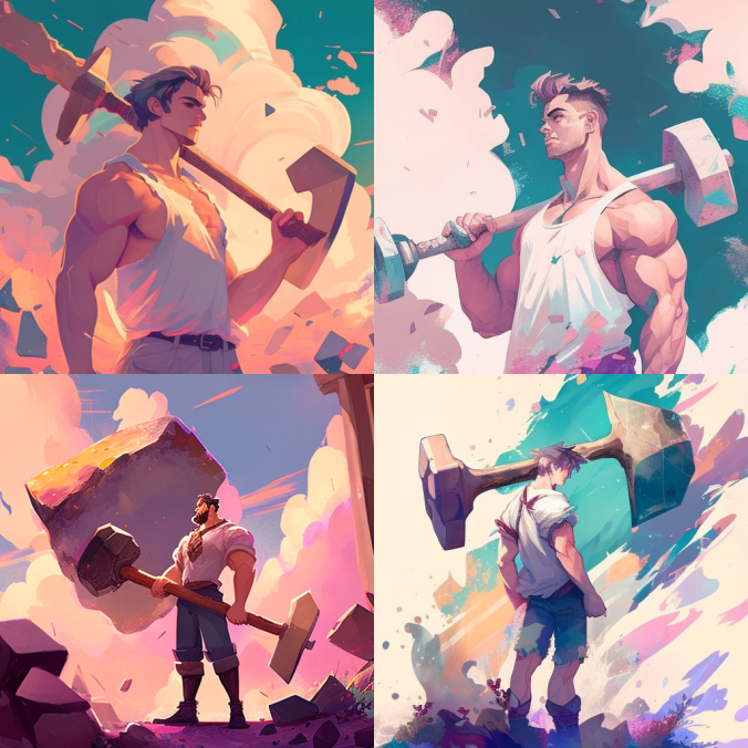 AI-generiertes Bild 4 - Mangacharakter mit Hammer